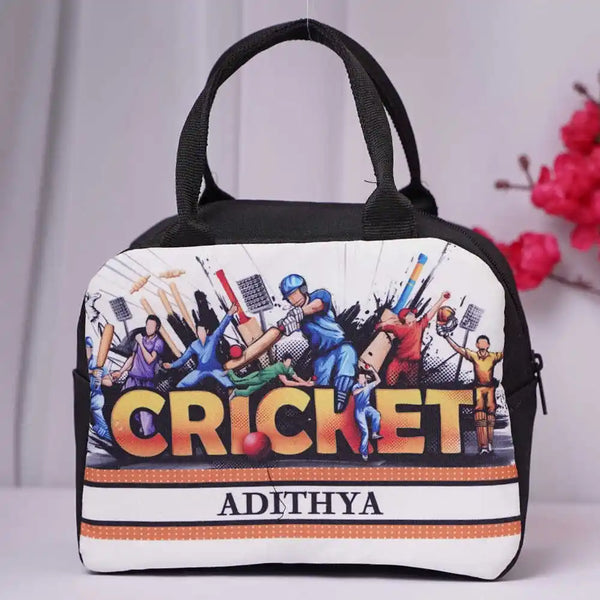 Personalized Cricket Printed Kids Lunch Bag With Handle